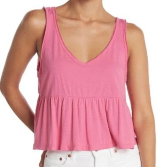 Abound Womens Plus Size 2X Double V Neck Sleeveless Peplum Tank Top in Pink 621 - Picture 1 of 7